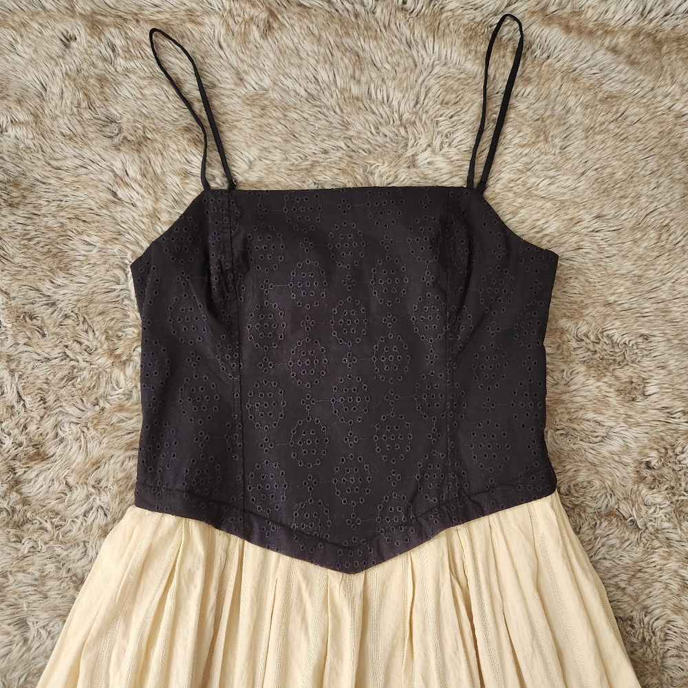 Free People‎ Salvador Midi Dress Black/Biscotti Beige Combo Women's Size XL - Picture 7 of 14